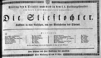 Theaterzettel (Oper und Burgtheater in Wien) 18401002 Seite: 1