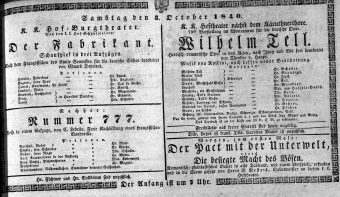 Theaterzettel (Oper und Burgtheater in Wien) 18401003 Seite: 1