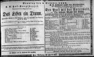 Theaterzettel (Oper und Burgtheater in Wien) 18401004 Seite: 1