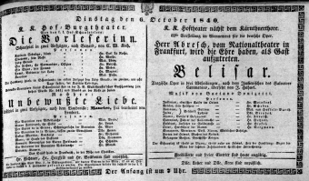 Theaterzettel (Oper und Burgtheater in Wien) 18401006 Seite: 1