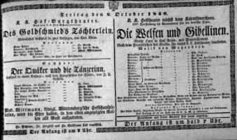Theaterzettel (Oper und Burgtheater in Wien) 18401009 Seite: 1