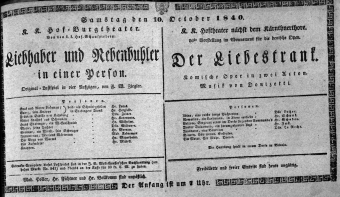Theaterzettel (Oper und Burgtheater in Wien) 18401010 Seite: 1