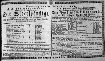 Theaterzettel (Oper und Burgtheater in Wien) 18401011 Seite: 1