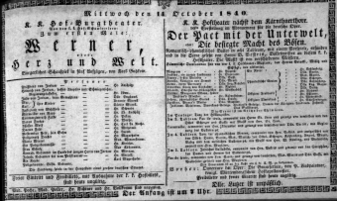 Theaterzettel (Oper und Burgtheater in Wien) 18401014 Seite: 1