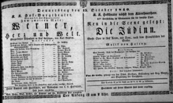 Theaterzettel (Oper und Burgtheater in Wien) 18401015 Seite: 1