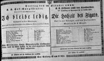 Theaterzettel (Oper und Burgtheater in Wien) 18401016 Seite: 1