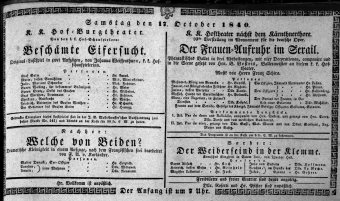 Theaterzettel (Oper und Burgtheater in Wien) 18401017 Seite: 1