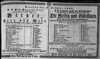 Theaterzettel (Oper und Burgtheater in Wien) 18401018 Seite: 1