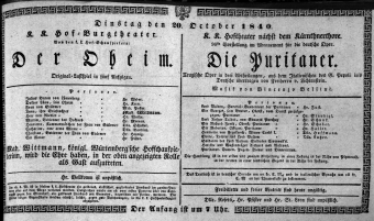 Theaterzettel (Oper und Burgtheater in Wien) 18401020 Seite: 1