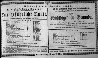 Theaterzettel (Oper und Burgtheater in Wien) 18401021 Seite: 1