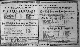 Theaterzettel (Oper und Burgtheater in Wien) 18401023 Seite: 1