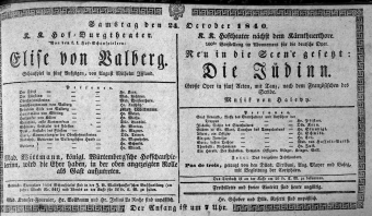 Theaterzettel (Oper und Burgtheater in Wien) 18401024 Seite: 1