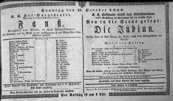 Theaterzettel (Oper und Burgtheater in Wien) 18401025 Seite: 1