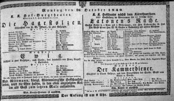 Theaterzettel (Oper und Burgtheater in Wien) 18401026 Seite: 1