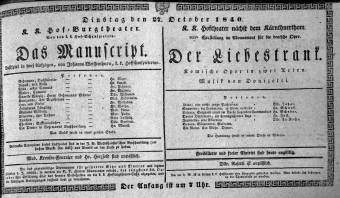 Theaterzettel (Oper und Burgtheater in Wien) 18401027 Seite: 1