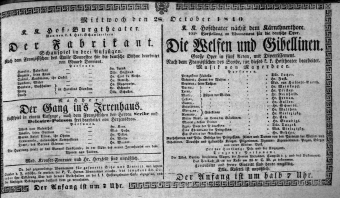 Theaterzettel (Oper und Burgtheater in Wien) 18401028 Seite: 1