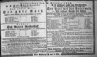 Theaterzettel (Oper und Burgtheater in Wien) 18401029 Seite: 1