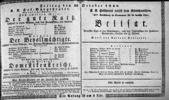 Theaterzettel (Oper und Burgtheater in Wien) 18401030 Seite: 1
