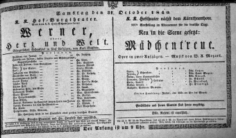 Theaterzettel (Oper und Burgtheater in Wien) 18401031 Seite: 1