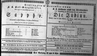 Theaterzettel (Oper und Burgtheater in Wien) 18401106 Seite: 1
