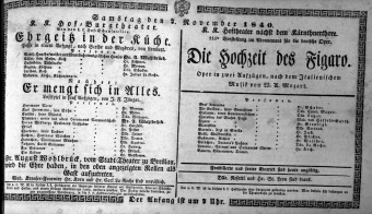 Theaterzettel (Oper und Burgtheater in Wien) 18401107 Seite: 1
