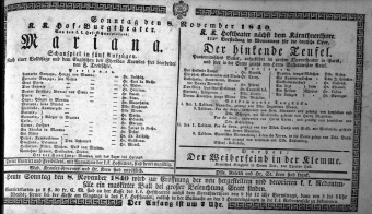 Theaterzettel (Oper und Burgtheater in Wien) 18401108 Seite: 1