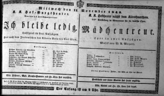 Theaterzettel (Oper und Burgtheater in Wien) 18401111 Seite: 1