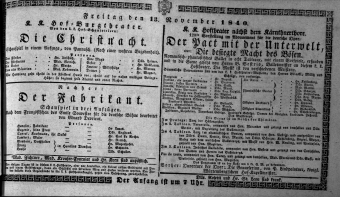 Theaterzettel (Oper und Burgtheater in Wien) 18401113 Seite: 1