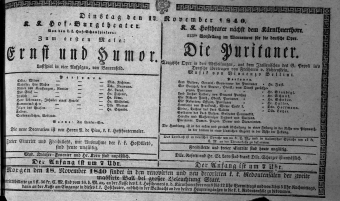 Theaterzettel (Oper und Burgtheater in Wien) 18401117 Seite: 1