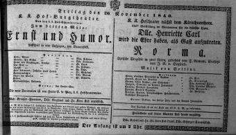 Theaterzettel (Oper und Burgtheater in Wien) 18401120 Seite: 1