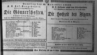 Theaterzettel (Oper und Burgtheater in Wien) 18401121 Seite: 1