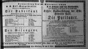 Theaterzettel (Oper und Burgtheater in Wien) 18401126 Seite: 1
