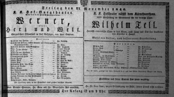 Theaterzettel (Oper und Burgtheater in Wien) 18401127 Seite: 1
