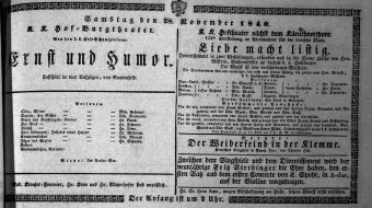 Theaterzettel (Oper und Burgtheater in Wien) 18401128 Seite: 1