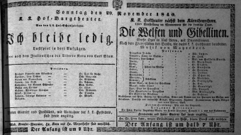 Theaterzettel (Oper und Burgtheater in Wien) 18401129 Seite: 1
