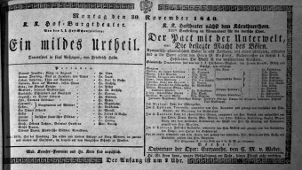 Theaterzettel (Oper und Burgtheater in Wien) 18401130 Seite: 1