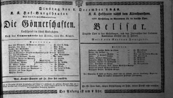 Theaterzettel (Oper und Burgtheater in Wien) 18401201 Seite: 1