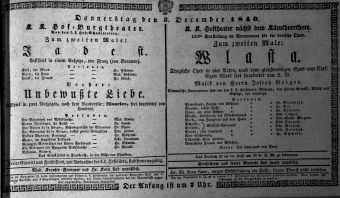 Theaterzettel (Oper und Burgtheater in Wien) 18401203 Seite: 1
