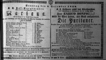 Theaterzettel (Oper und Burgtheater in Wien) 18401206 Seite: 1