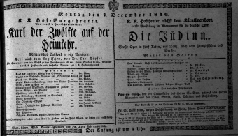 Theaterzettel (Oper und Burgtheater in Wien) 18401207 Seite: 1