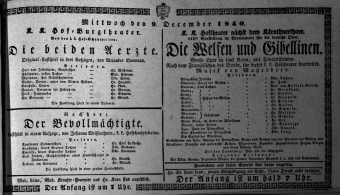Theaterzettel (Oper und Burgtheater in Wien) 18401209 Seite: 1