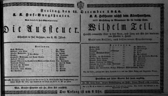 Theaterzettel (Oper und Burgtheater in Wien) 18401211 Seite: 1