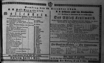 Theaterzettel (Oper und Burgtheater in Wien) 18401212 Seite: 1