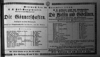 Theaterzettel (Oper und Burgtheater in Wien) 18401216 Seite: 1