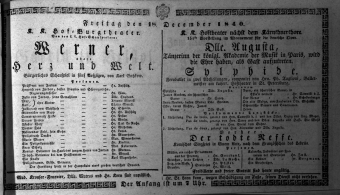 Theaterzettel (Oper und Burgtheater in Wien) 18401218 Seite: 1