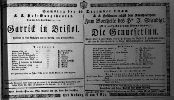 Theaterzettel (Oper und Burgtheater in Wien) 18401219 Seite: 1