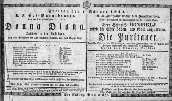 Theaterzettel (Oper und Burgtheater in Wien) 18410101 Seite: 1