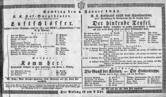 Theaterzettel (Oper und Burgtheater in Wien) 18410102 Seite: 1