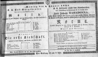 Theaterzettel (Oper und Burgtheater in Wien) 18410104 Seite: 1