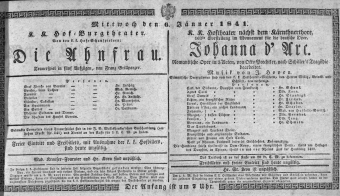 Theaterzettel (Oper und Burgtheater in Wien) 18410106 Seite: 1
